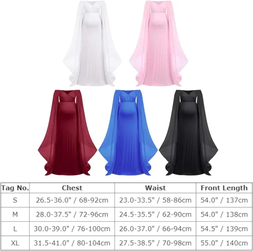 Miniatura 6 de Vestido de maternidad elegante con hombros descubiertos para mujer vestido de maternidad ajustado de gasa manga acampanada vestido de fotografía
