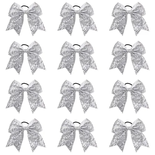 Miniatura 11 de 18 PCS 8" Large American Flag Cheer Hair Bows Ponytail Holder Elastic Band Handmade for Cheerleaders Teen Girls College Sports