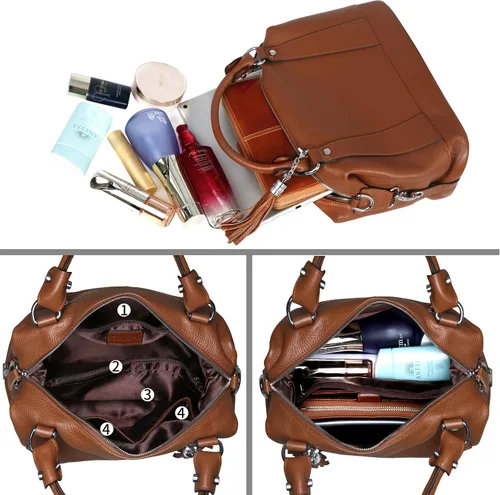 Miniatura 6 de Heshe - Bolsa de hombro de piel para mujer, con asa superior, bolsa cruzada