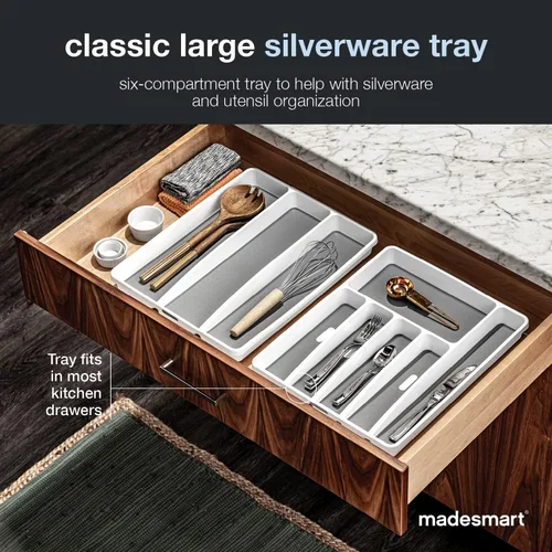 Miniatura 2 de madesmart Bandeja clásica grande para cubiertos, color blanco, colección clásica, 6 compartimentos, organizador de cajones de cocina, forro