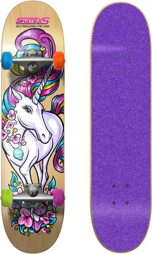 Miniatura 3 de SkateXS Patineta de unicornio para niñas principiantes Cinta de agarre azul/ruedas multicolor