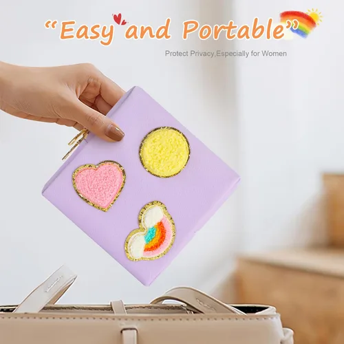 Miniatura 5 de Paquete de 2 bolsas para el período, bolsa de almacenamiento de servilletas sanitarias de piel sintética para almohadillas femeninas, forros, Style 6