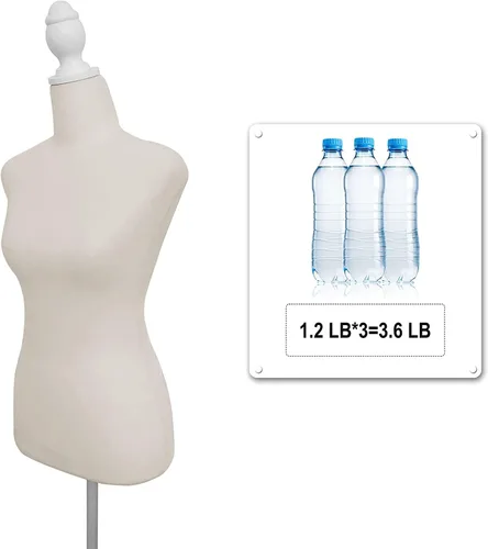 Miniatura 5 de Maniquí de torso femenino con soporte de trípode ajustable para exhibición de vestidos y joyas (beige)
