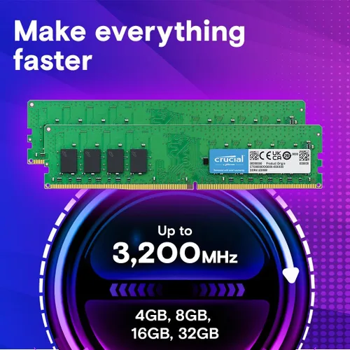 Miniatura 2 de Crucial Kit de RAM DDR4 de 16 GB (2 x 8 GB), 3200 MHz (PC4-25600) CL22 Memoria de escritorio, UDIMM 288-Pin, reducible a 2933/2666 MHz, compatible