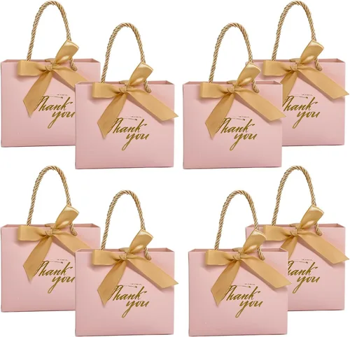 Miniatura 15 de TKSBAG Paquete de 50 pequeñas bolsas de regalo de agradecimiento con asas de 5.5 x 2.3 x 4.7 pulgadas, mini bolsas de regalo negras a granel