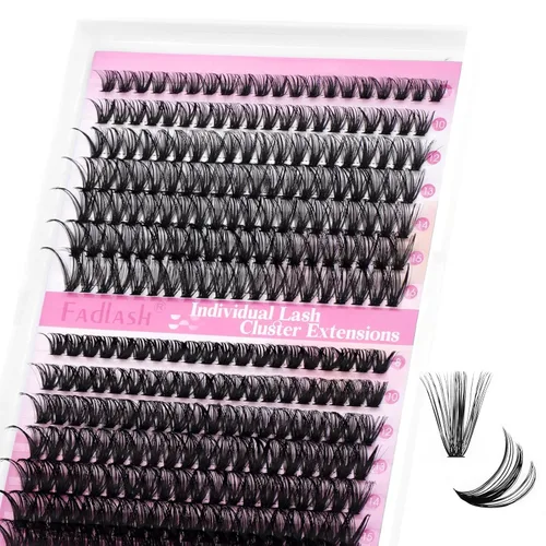 Miniatura 9 de Racimos de pestañas individuales, bandeja mixta, rizado D, extensiones para colocar en casa (40D-0.07 mm-D, 15/32 de pulgada-45/64 de pulgada)