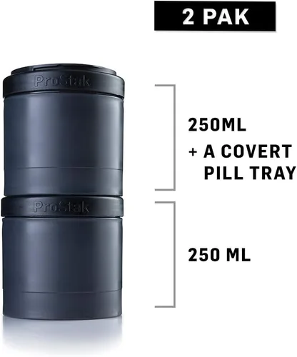 Miniatura 2 de BlenderBottle ProStak frascos de almacenamiento Twist n' Lock de expansión 2 paquetes con bandeja para pastillas, todo negro