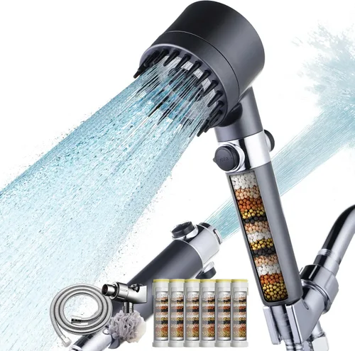 CWPW Cabezal de ducha filtrado con cabezal de ducha de mano de alta presión de 4 pulverizadores con filtros para agua dura, elimina el cloro,