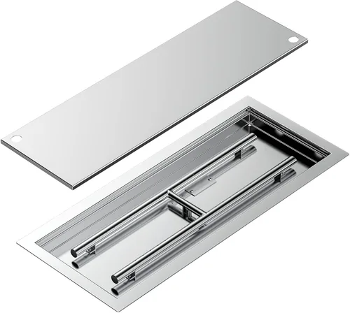 Miniatura 8 de Skyflame - Sartén y quemador de acero inoxidable rectangular para fogata con cubierta del quemador, área de combustión de 24 por 8 pulgadas