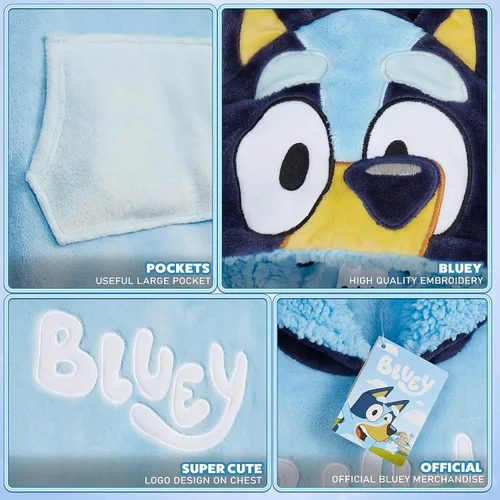Miniatura 5 de Bluey Manta con Capucha para Niños, Manta Cálida y Acogedora de Forro Polar Portátil, Regalo para Niñas Azul/Azul marino