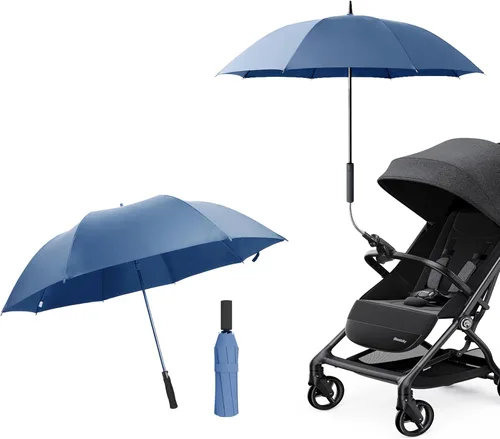 Miniatura 12 de Paraguas universal para cochecito de bebé, paraguas de bicicleta 210T, poliéster resistente al agua 360°, sombra ajustable Negro (Charcoal Black)