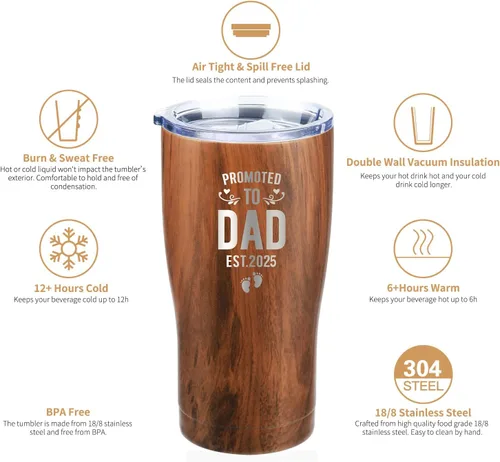 Miniatura 2 de Vaso Promoted to Dad Est 2025 – Ideas de regalos para nuevos papás – Primera vez papá – Papá para ser – Papá con recién nacido – Papás para estar