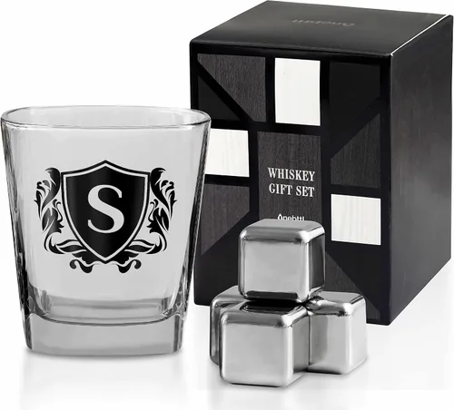 Miniatura 21 de Regalos de whisky para hombres, vaso de whisky con inicial personalizada con piedras de whisky para papá, novio, mejores amigos, compañeros