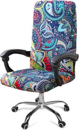 Miniatura 15 de Smiry - Fundas elásticas impresas para silla de oficina de computadora, fundas para sillas giratorias universales de escritorio, extraíbles, Negro