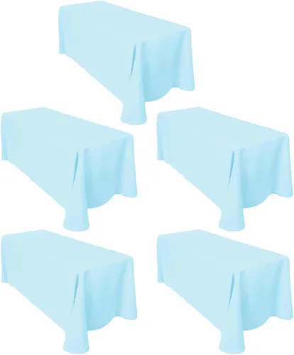 Miniatura 143 de LTC LINENS - Paquete de 2 manteles rectangulares de poliéster, de 60 x 102 pulgadas y 6 pies, color azul bebé, con caída parcial, resistentes a