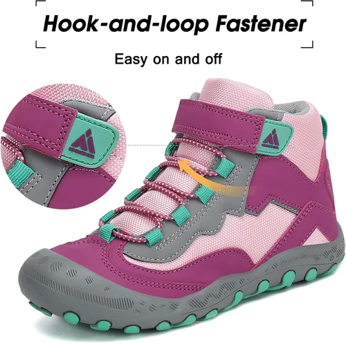 Miniatura 5 de Mishansha - Botas de senderismo para niños y niñas, longitud hasta el tobillo, resistentes al agua, antigolpes, antideslizantes, atléticas, para uso