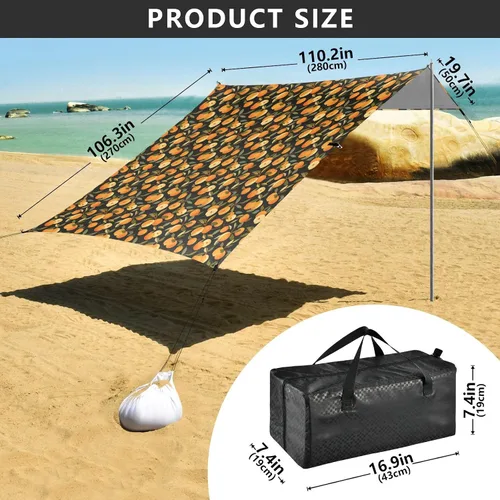 Miniatura 3 de Cute Nectarines Beach Tent & Canopy UPF50+ Easy Setup Large Portable Sun Shelter with Sandbags & Sand Shovel for Backyard and Camping