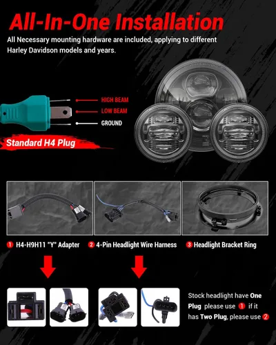 Miniatura 2 de Z-OFFROAD Nuevo faro LED de motocicleta de 7 pulgadas con luces antiniebla de 4.5", kit DOT compatible con Harley Davidson Road King Electra Glide