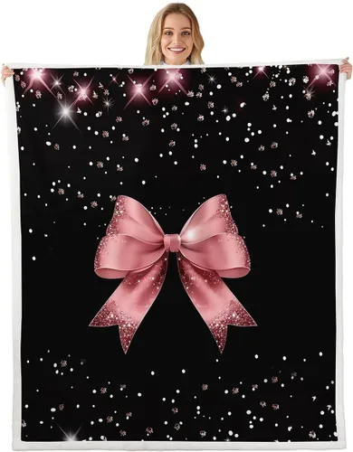 Miniatura 20 de Erosebridal Black Pink Bow Fleece Throw Blanket 40"x50" - Ultra-Soft for Couch Sofa Bed,Kawaii Cool Bowknot Sherpa Blanket,Princess Style Fuzzy