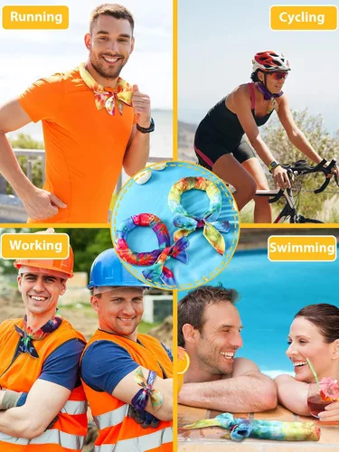 Miniatura 10 de Janmercy 10 unidades de teñido anudado para el cuello, bufandas refrescantes, bandanas de hielo de verano para hombres y mujeres, camping, correr
