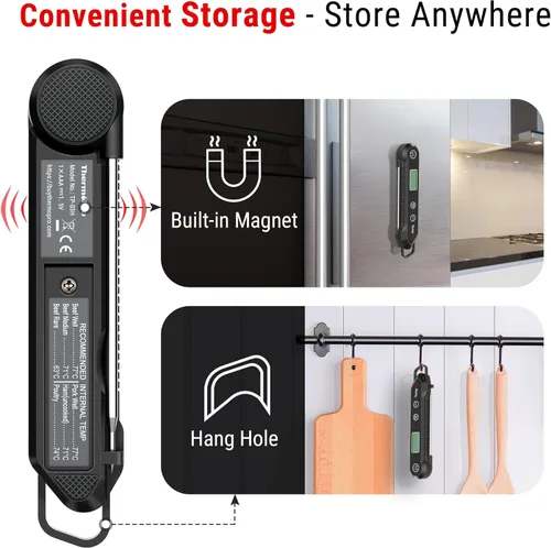 Miniatura 6 de ThermoPro Termómetro digital de lectura instantánea para carne para asar a la parrilla, termómetro impermeable para alimentos de cocina con Negro