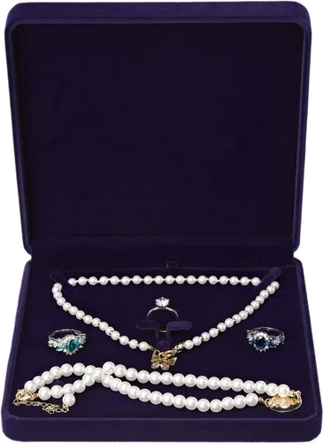 Miniatura 4 de LETURE Caja de joyería de terciopelo, caja de regalo de terciopelo para pulsera, collar, aretes, anillo (azul)