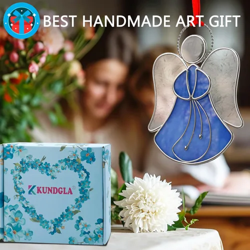 Miniatura 7 de Atrapasoles de Vidrio Emplomado para Ventanas Colgantes de Ángel Azul Adorno Personalizado de Metal Regalos Decorativos para Mamá Abuela Amiga