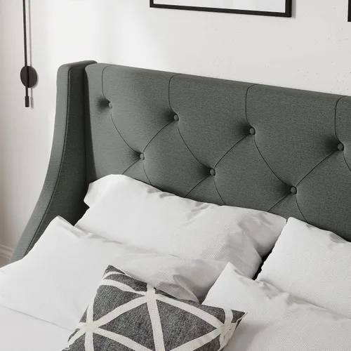 Miniatura 4 de Allewie - Base de cama de tamaño completo con 4 cajones de almacenamiento y cabecera con respaldo, diseño acolchado con botones, no necesita somier