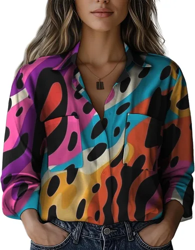 Miniatura 16 de Summer Tops for Women Lightweight Button Flowy Shirts Boho Long Sleeve Blouses Casual Clothes with Pockets