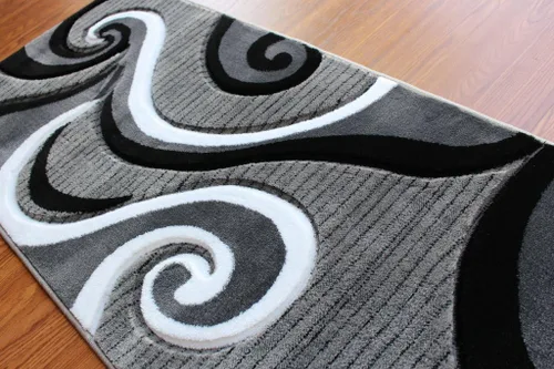 Miniatura 5 de Masada Rugs, Colección Sophia - Alfombra de área tallada a mano, moderna contemporánea, gris, blanco, negro (2 pies x 7 pies 3 pulgadas) - Pasillo
