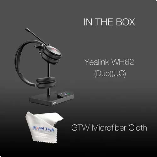 Miniatura 6 de Yealink WH62 UC Headset, se conecta al escritorio, PC/Mac, Softphones - Funciona con equipos, Zoom, RingCentral, 8x8, Vonage, con microfibra Global