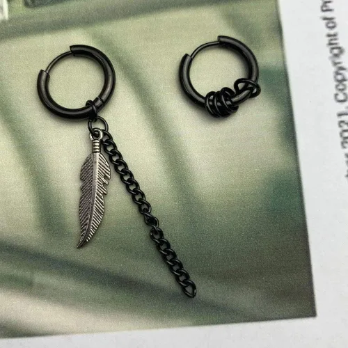 Miniatura 2 de Aretes de aro para hombre con cruz de pluma y cono de cadena de bola, de acero inoxidable 316L negro, estilo punk, hip hop, rock, gótico, Kpop