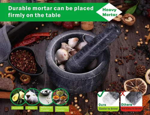 Miniatura 3 de Juego de mortero y mortero pulido de mármol natural guacamole molcajete, molinillo de especias de piedra de 5.5 pulgadas con almohadilla