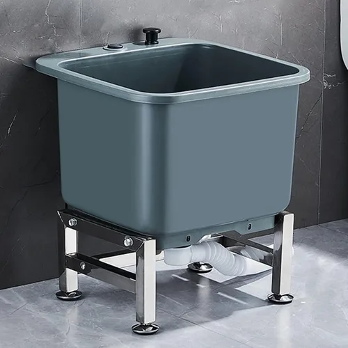 Miniatura 10 de Fregadero de fregona de piso con rodillo, lavabo de servicio de trapeador comercial, fregaderos de cocina de un solo tazón, tinas grandes de pie