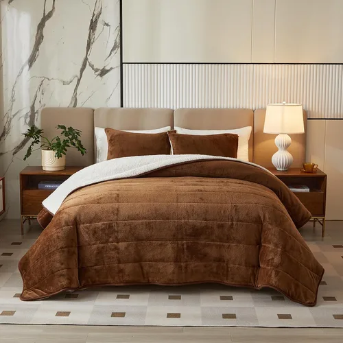 Miniatura 2 de Manta de cama gruesa de franela de lujo de 3 capas, tamaño individual, manta sherpa de terciopelo de felpa suave con 2 fundas de almohada, pesada