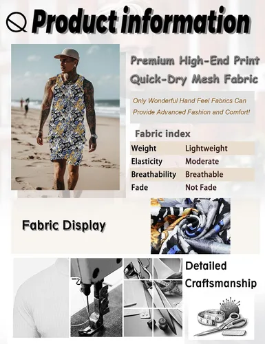 Miniatura 5 de JoZorro Conjunto de camiseta sin mangas con estampado floral para hombre, camiseta deportiva casual con estampado de lujo, ropa deportiva hawaiana