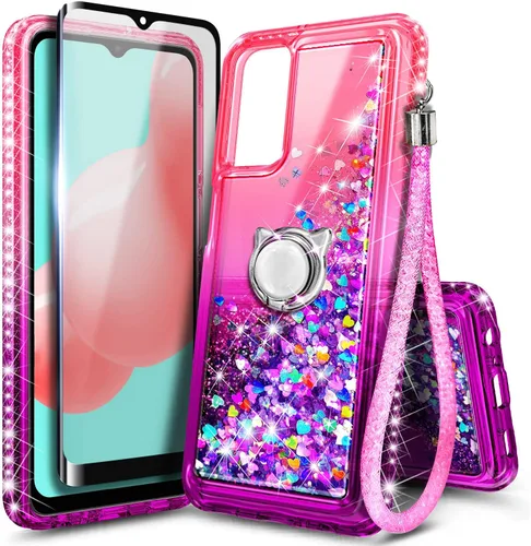Miniatura 8 de NZND Funda para Samsung Galaxy A32 5G con protector de pantalla de vidrio templado (cobertura completa), soporte de anillo/correa para la muñeca