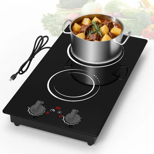 Miniatura 10 de VBGK Placa de cocina eléctrica de 3 quemadores, estufa eléctrica de 24 pulgadas, control táctil y de perilla, LED, 9 niveles de potencia, bloqueo