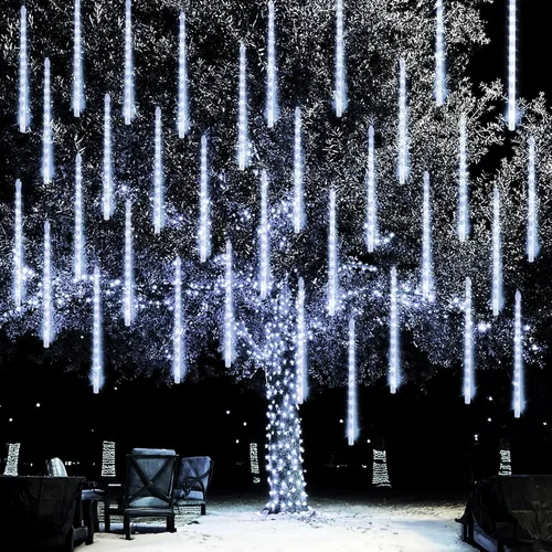 Miniatura 13 de Dazzle Bright 288 luces LED de Navidad, luces de lluvia de meteoritos de 11.8 pulgadas con 8 tubos, enchufe impermeable, luces de lluvia que caen