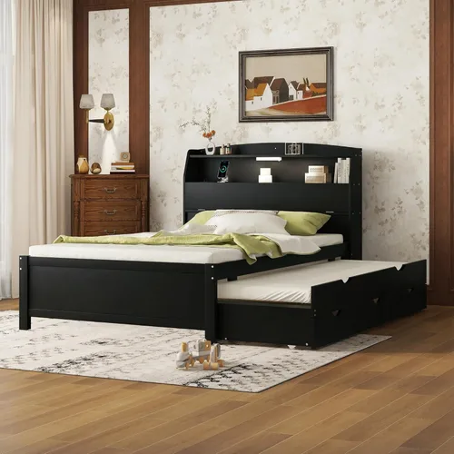 Miniatura 16 de Bellemave Cama individual con cajones, plataforma de madera con cabecero y estribo, cama capitán de madera para niños, niñas, niños, adolescentes