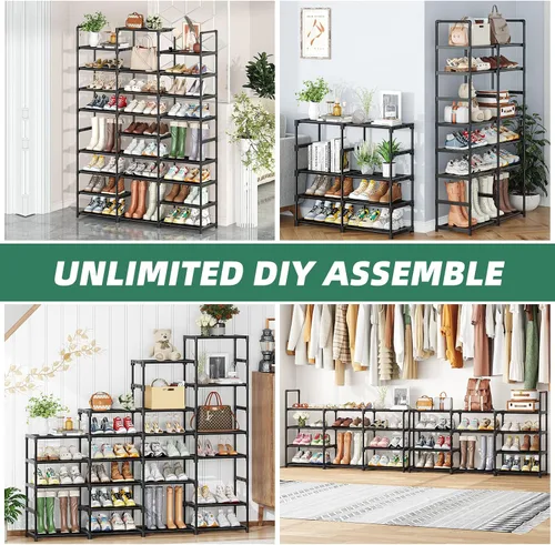 Miniatura 4 de Simple Trending Zapatero de 8 niveles de gran capacidad para 64 pares, estante alto para zapatos, organizador de zapatos de metal resistente