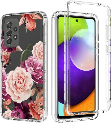 Miniatura 6 de Funda para Galaxy A52 5G/4G/Samsung A52 SM-A526, bonita funda protectora de cuerpo completo transparente con protector de pantalla de vidrio