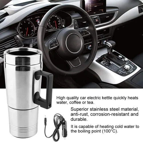 Miniatura 3 de Acouto Hervidor eléctrico para automóvil de 12 V, 11.8 fl oz + 5.1 fl oz, acero inoxidable, enchufe para automóvil, hervidor eléctrico, café, té