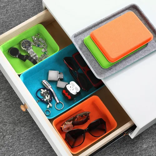 Miniatura 5 de Welaxy Organizador de cajones apilables con tapa para el hogar, oficina, trabajo, caja de almacenamiento de escritorio con tapa para maquillaje