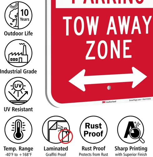 Miniatura 6 de SmartSign Letrero con texto en inglés "Fire Lane - No Parking, Tow Away Zone" de 18 x 12 pulgadas, aluminio de 63 mil, material reflectante laminado