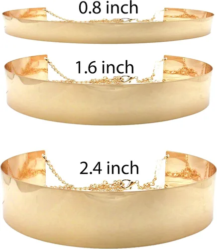 Miniatura 2 de Fashion 21 Cinturón de cintura de espejo de metal ajustable pulido brillante para mujer, dorado, oro rosa, tono plateado