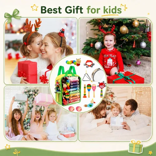 Miniatura 7 de Instrumentos musicales para niños, 33 piezas, 18 tipos, instrumentos de percusión de madera, pandereta, xilófono, juguetes para niños, educación