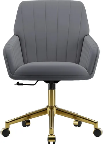 Miniatura 28 de Silla de escritorio de terciopelo con rayas para oficina en casa, silla tapizada moderna con altura ajustable y giro de 360°, con ruedas, silla