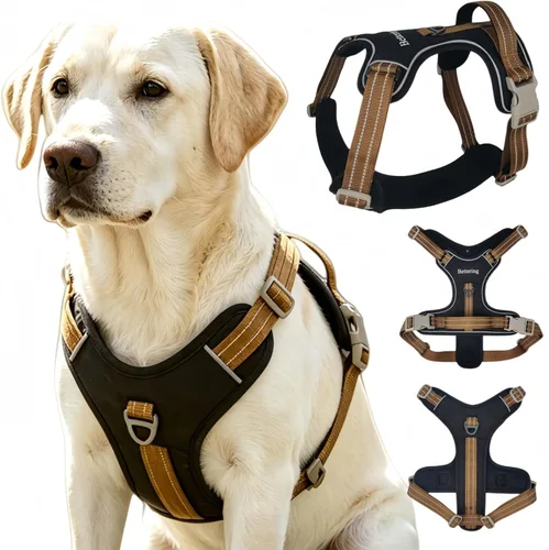 Arnés negro para perro sin tirones con 2 clips para correa, acolchado suave ajustable, chaleco reflectante Oxford sin estrangulamiento para mascotas