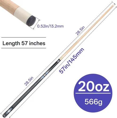 Miniatura 7 de Kmise Pool Stick Set of - 58" Pool Cue Stick, Canadian Maple Professional Billiards Pool Cue, Pool Sticks for Adults, 18~21oz Multiple Colors Negro